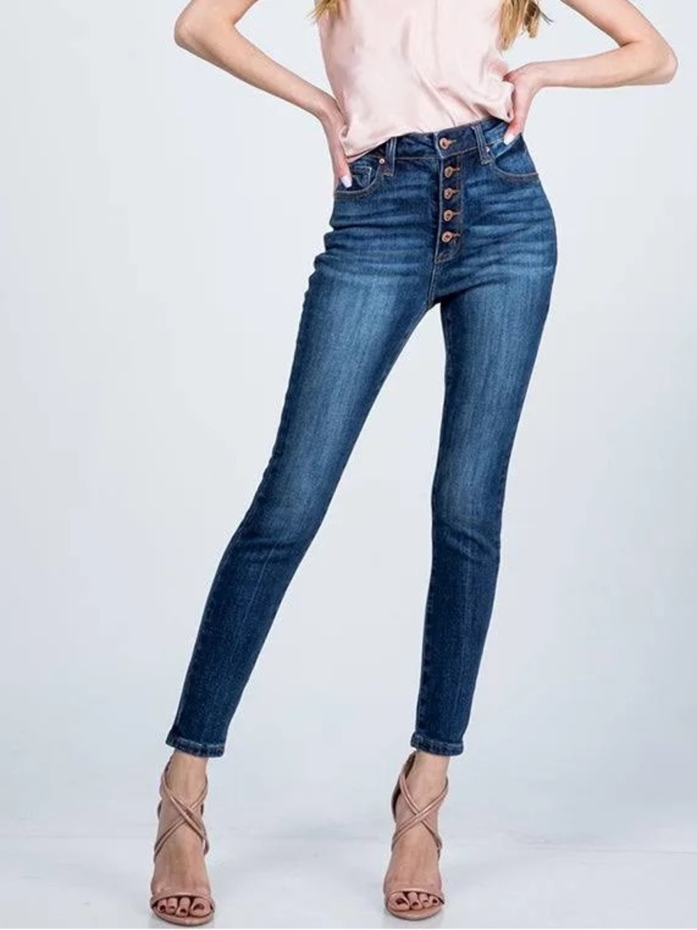 Special A Size 3 High Rise Exposed Button Fly Ankle Skinny Jeans